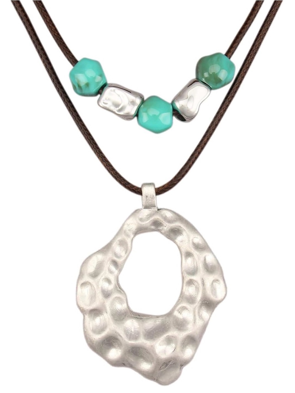Turquoise Bead and Silver Pendant Layered Boho Necklace NWT